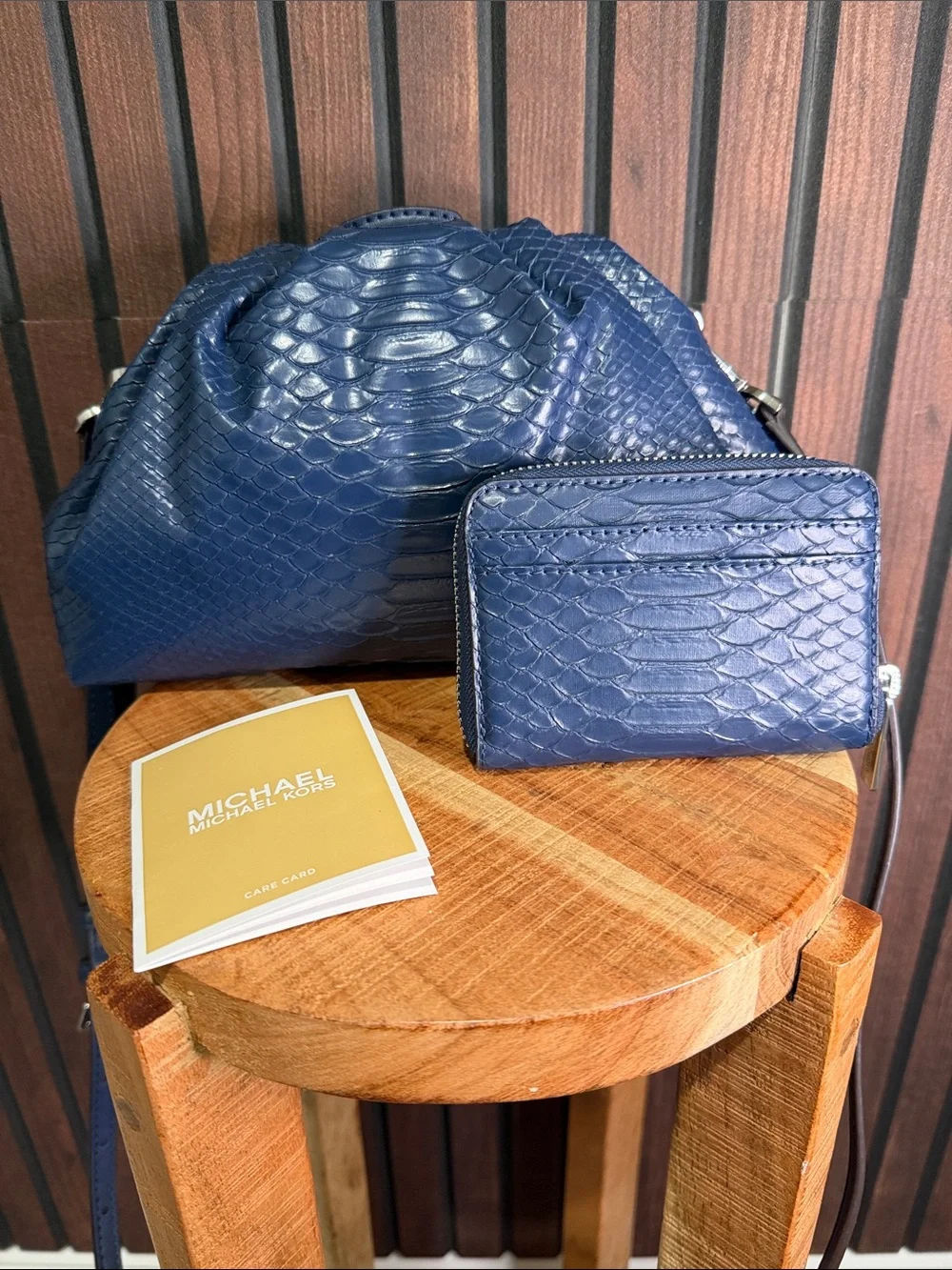 Michael Kors Blue Snakeskin Embossed Leather Crossbody Bag & Wallet